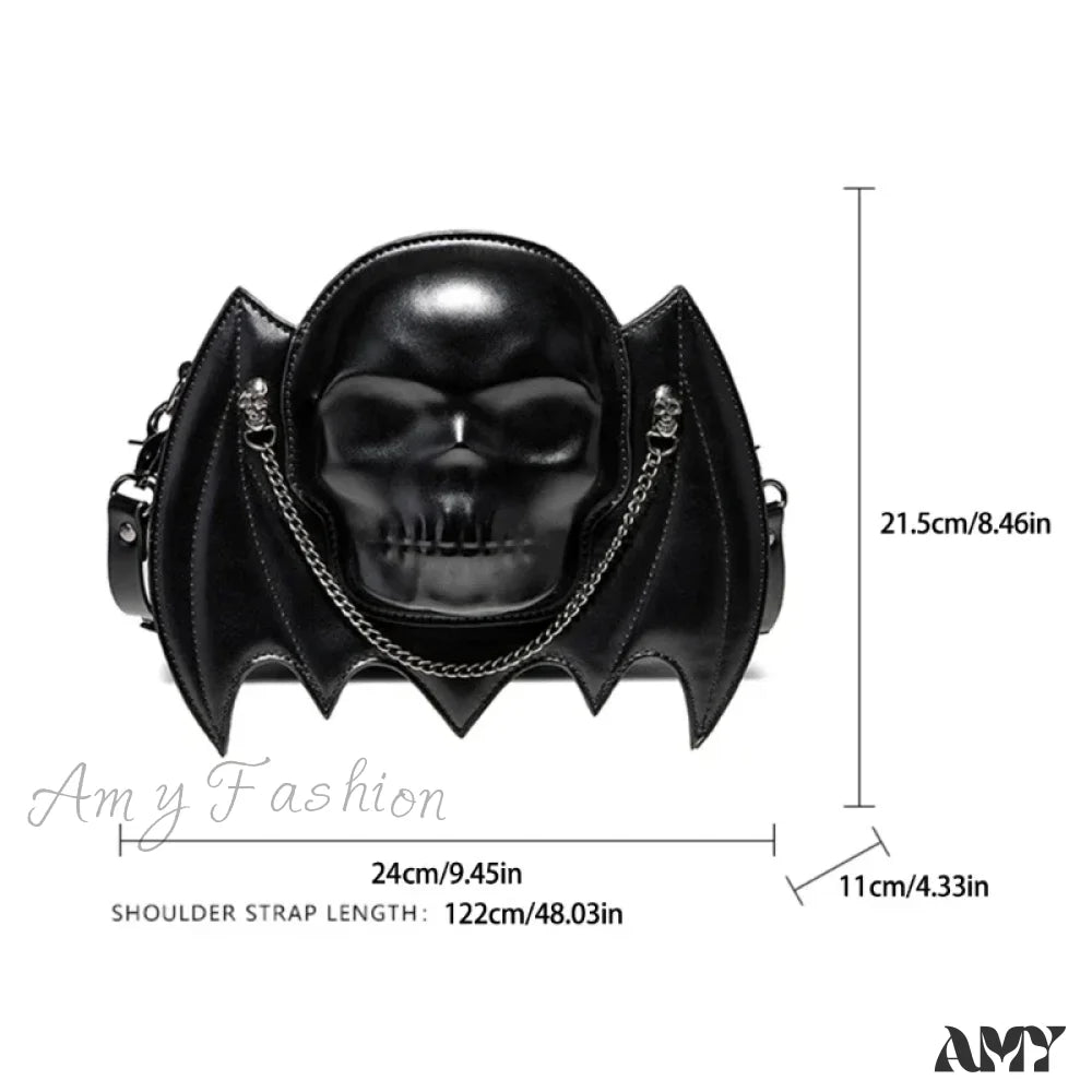 Gothic Alternative Bat Metal Shoulder Wing Chain Skull Shaped Fashion Bag