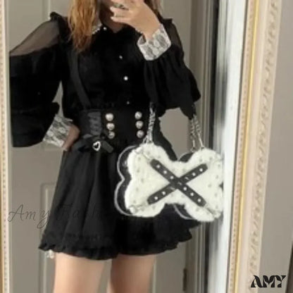 Gothic Bone Darkness Style Y2K Rivet Bag Subculture Fashion White