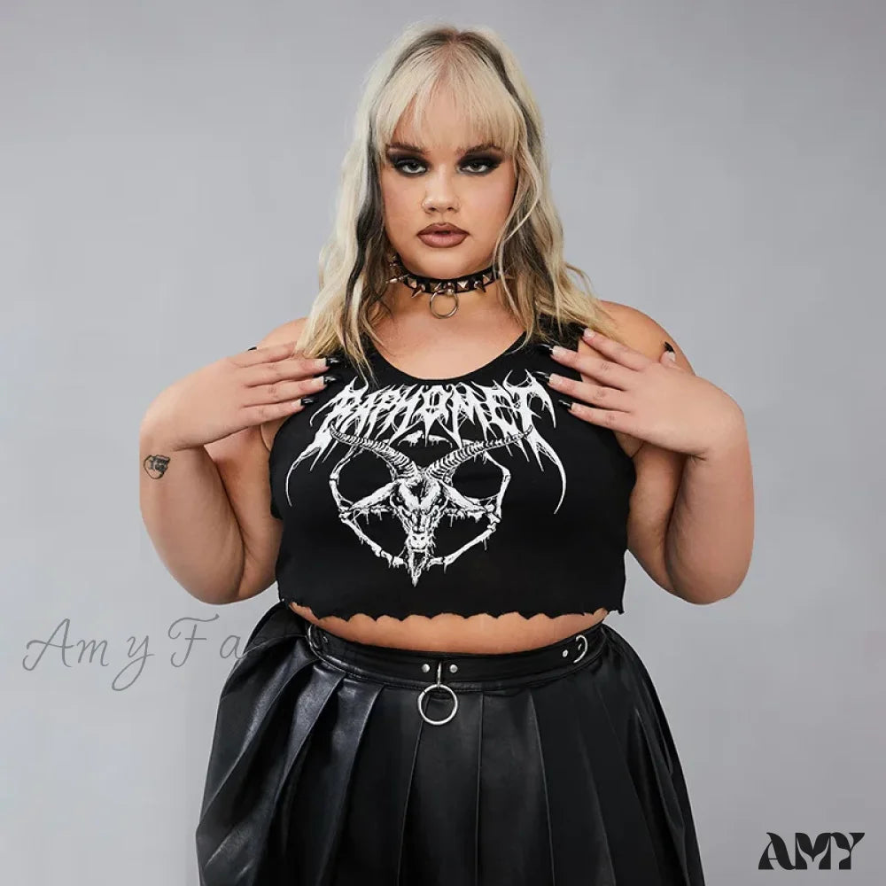 Gothic Crop Goat Top Knitted Grunge Print Punk Black