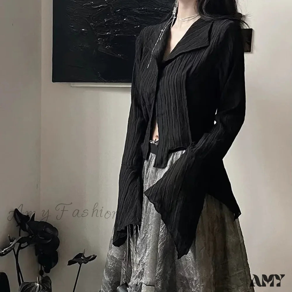 Gothic Dark Academic Irregular Streetwear Y2K Blouse