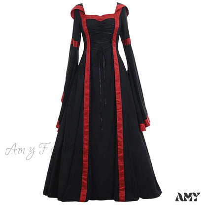 Gothic Halloween Medieval Court Vampire Cosplay Vintage Palace Long Sleeve Elegant Dress