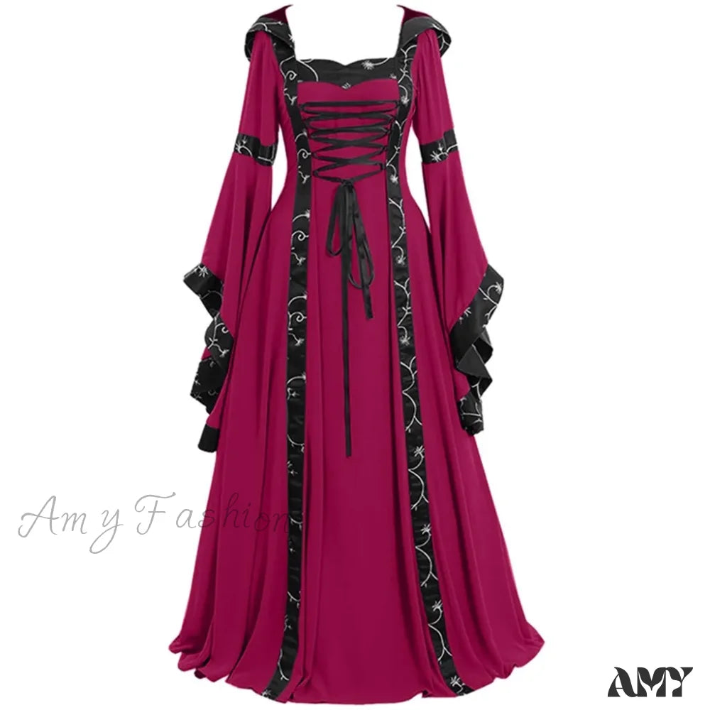 Gothic Halloween Medieval Court Vampire Cosplay Vintage Palace Long Sleeve Elegant Dress