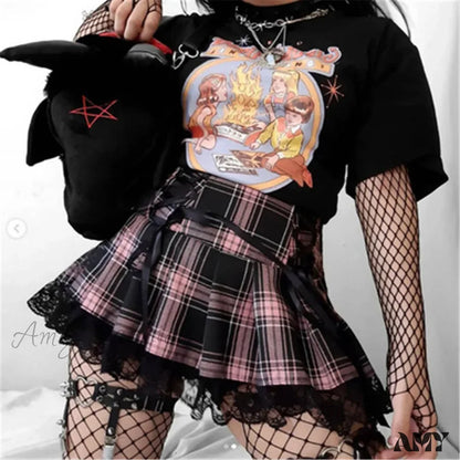 Gothic Harajuku Skirt Mini Y2K High Sexy Streetwear Mall Women Summer Grunge Vintage Bandage Waist