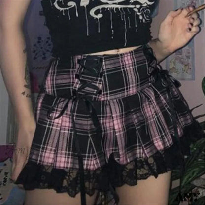 Gothic Harajuku Skirt Mini Y2K High Sexy Streetwear Mall Women Summer Grunge Vintage Bandage Waist