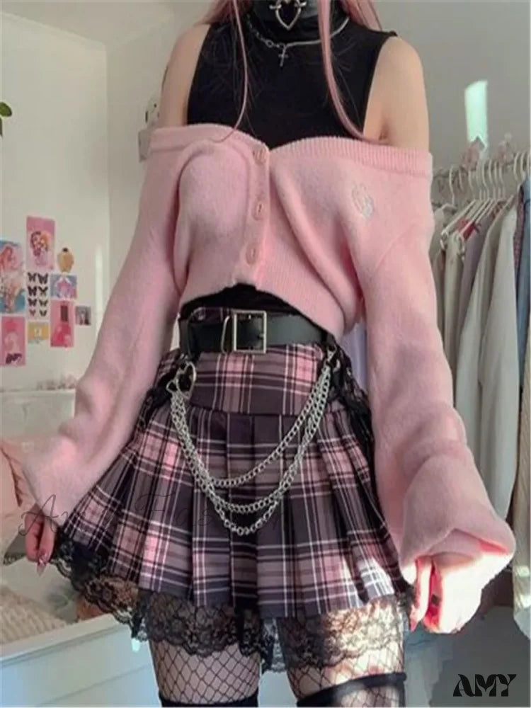 Gothic Harajuku Skirt Mini Y2K High Sexy Streetwear Mall Women Summer Grunge Vintage Bandage Waist