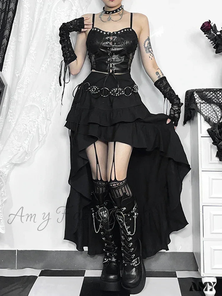 Gothic Irregular Skirt Hi-Low Pleated Asymmetric Lace Bustle Steamretro High-Low Party Women’s