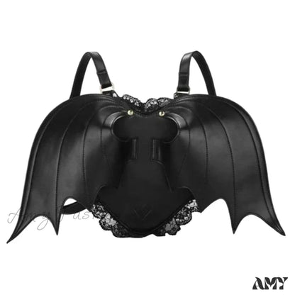 Gothic Lace Bag Dating Backpack Trendy Bat Shopping Daypack Pu Wing Black