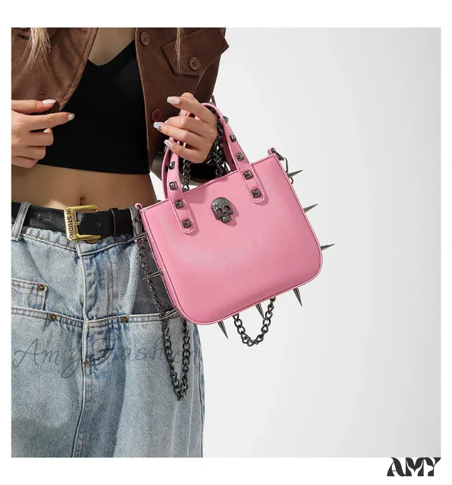 Gothic Metal Punk Bag Rivets Goth Charming Dark Harajuku Sharp Hot Pink