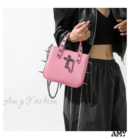 Gothic Metal Punk Bag Rivets Goth Charming Dark Harajuku Sharp Pink