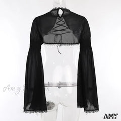 Gothic Punk Lace Flare Sleeve Cropped Sheer Elegant Steampunk Cozy Cardigan