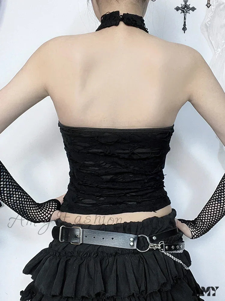 Gothic Y2K Halter Crop Backless Top Cyberpunk