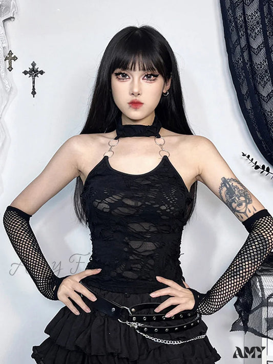 Gothic Y2K Halter Crop Backless Top Cyberpunk