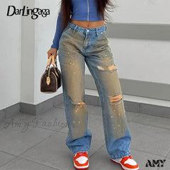 Grunge Ripped Distressed Retro Stylish Trendy Comfortable Unique Classic Vintage Jean Blue / S