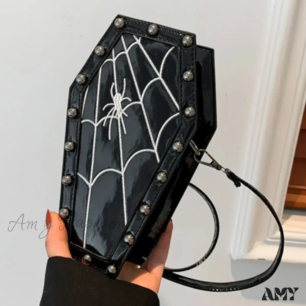 Halloween Phone Spider Y2K Coffin Satchel Bag Adjustable Gothic Purse Women Shape Mobile Black2