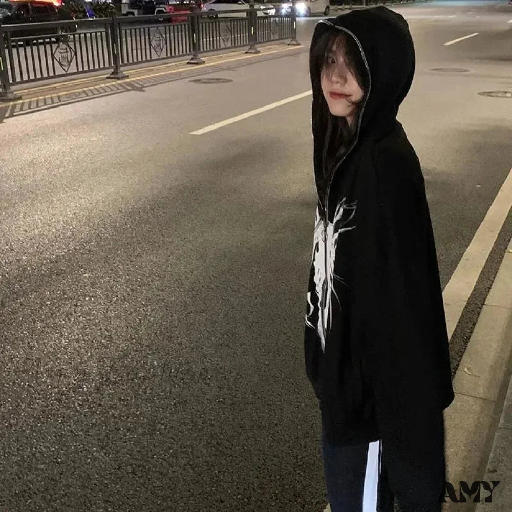 Harajuku Cartoon Gothic Vintage Kawaii Plus Size Zipper Hoodie
