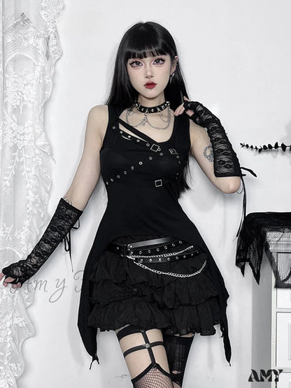 Harajuku Sleeveless Top Y2K Crop Irregular Gothic