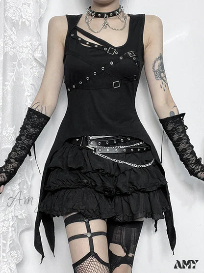 Harajuku Sleeveless Top Y2K Crop Irregular Gothic