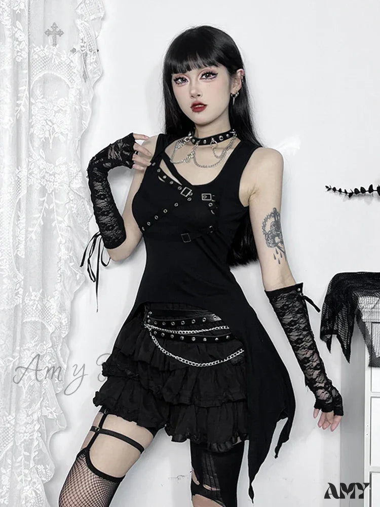 Harajuku Sleeveless Top Y2K Crop Irregular Gothic Black / Xs