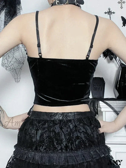 Harajuku Spider Gothic Lace Crop Web Camisole Top