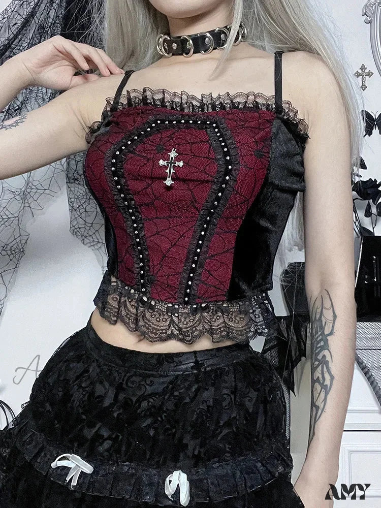 Harajuku Spider Gothic Lace Crop Web Camisole Top