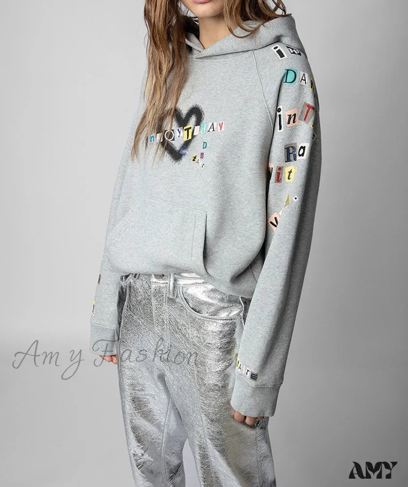 Heart Diamond Embroidered Cozy Comfortable Colorful Soft Hoodies