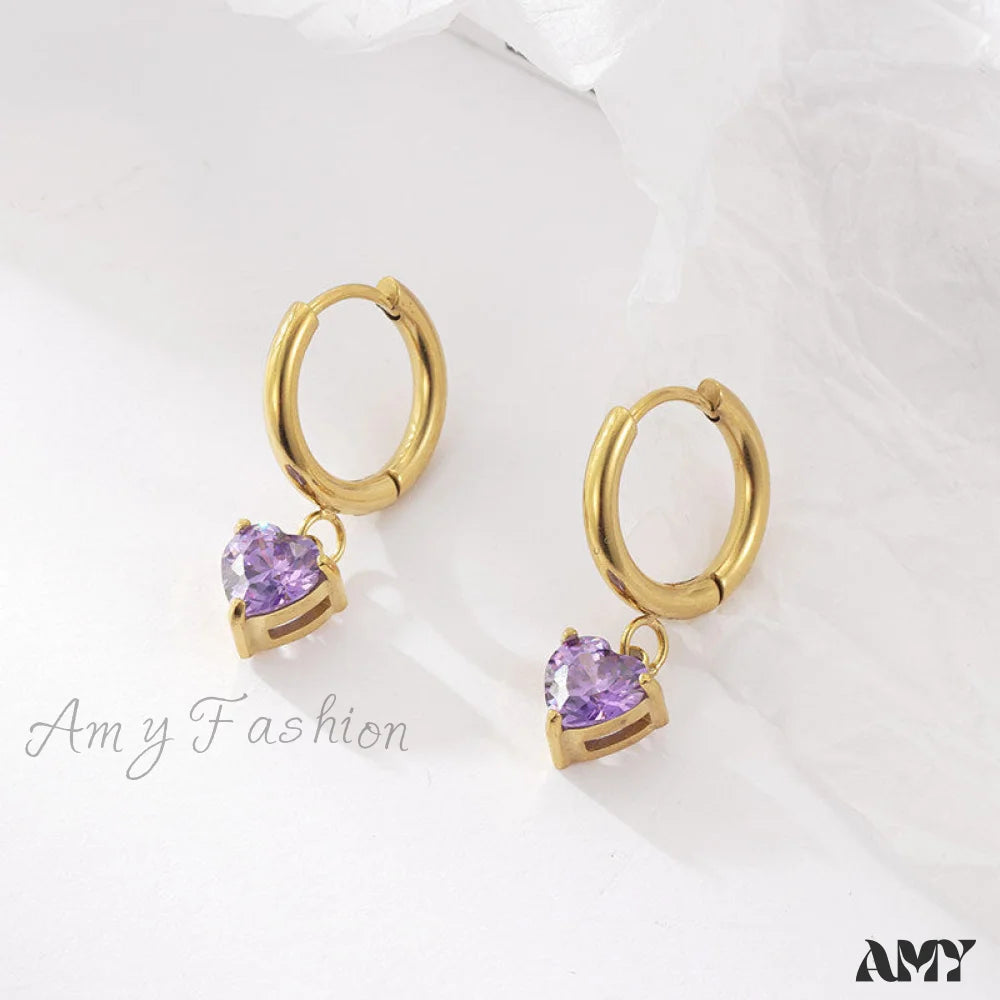 Heart Shape Hot Sale Colorful Zircon Pendant Earirngs Purple