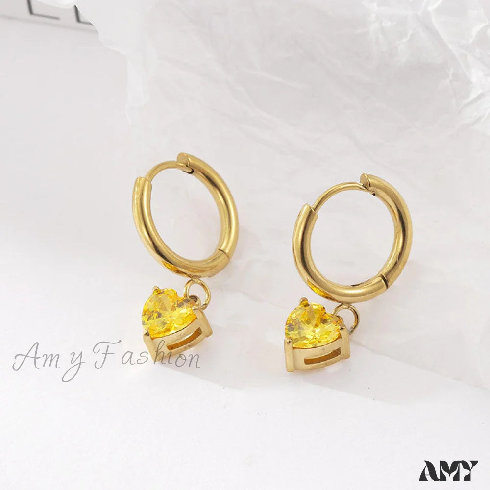 Heart Shape Hot Sale Colorful Zircon Pendant Earirngs Yellow