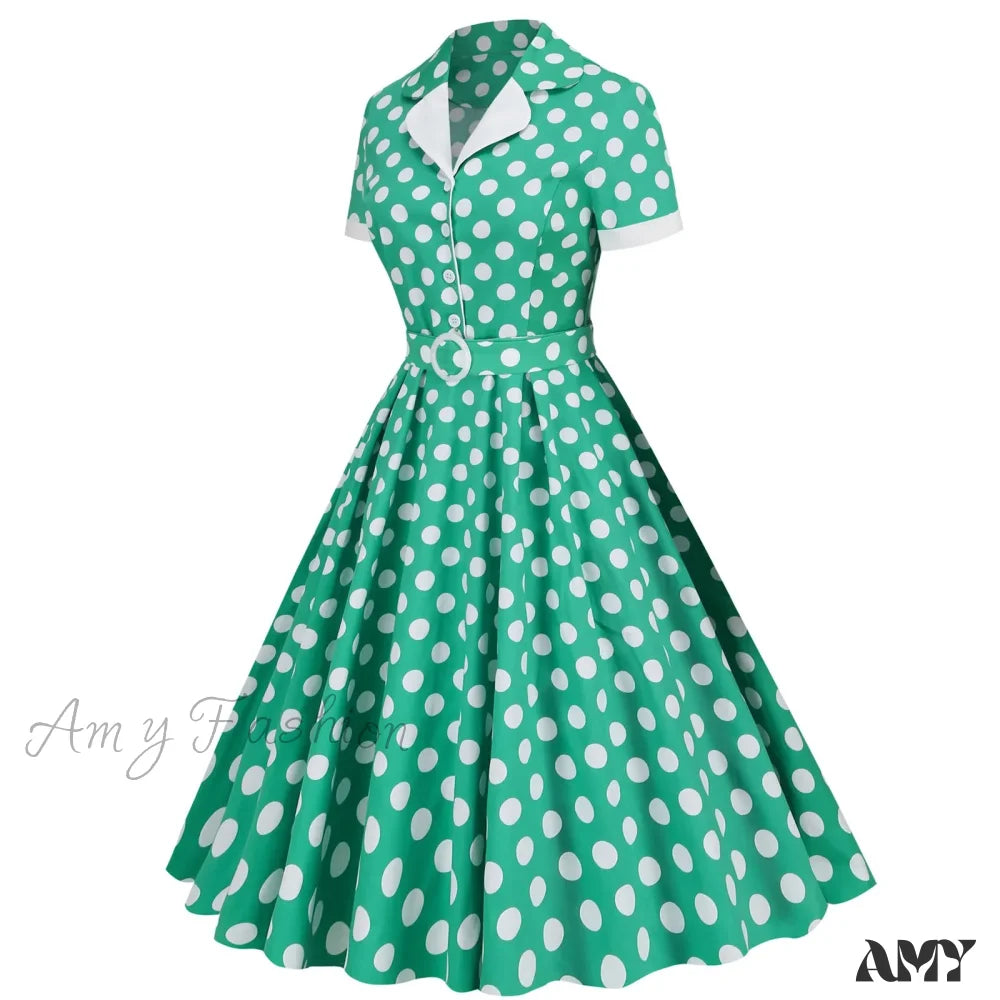 Hepburn Retro Flare Polka Dot Vintage Swing Robe Short Sleeve A Line Sun With Bow Birthday Elegant