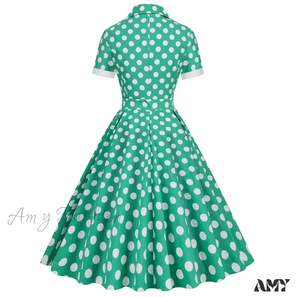 Hepburn Retro Flare Polka Dot Vintage Swing Robe Short Sleeve A Line Sun With Bow Birthday Elegant