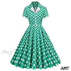 Hepburn Retro Flare Polka Dot Vintage Swing Robe Short Sleeve A Line Sun With Bow Birthday Elegant