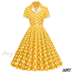 Hepburn Retro Flare Polka Dot Vintage Swing Robe Short Sleeve A Line Sun With Bow Birthday Elegant