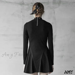 High Collar Skinny Iron Circle Decorative Rope Hem Sexy Punk Personality Gothic Dress