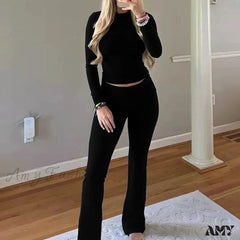 High-End Fashion Retro Chic Solid Slim Fit Casual Trouser Black / S