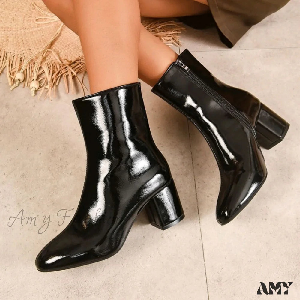 High Heel Short Boots Mid Tube Side Zipper Plus Size 2024 Autumn New Fashion Chunky Small Square