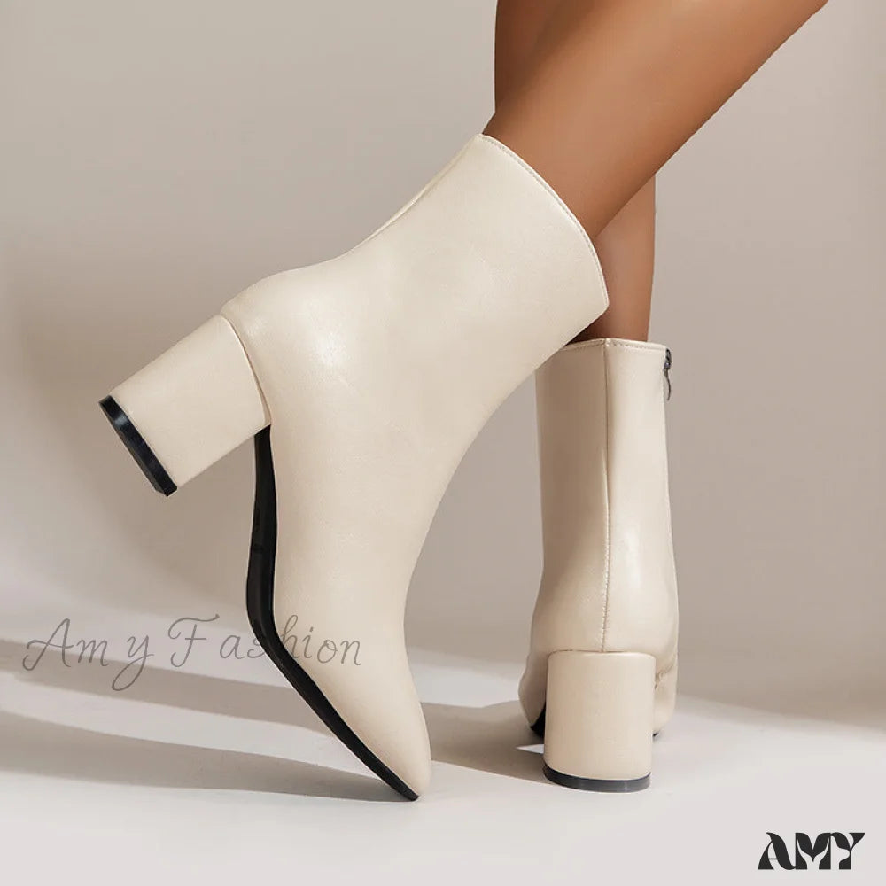 High Heel Short Boots Mid Tube Side Zipper Plus Size 2024 Autumn New Fashion Chunky Small Square