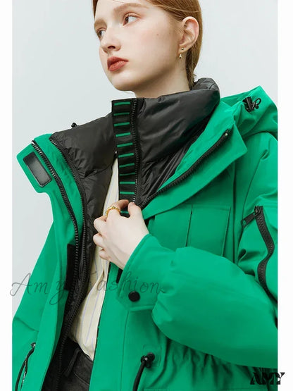 High-Performance Three-Proof Windproof Waterproof Warm Ski Suit Fashion Coat Green / S