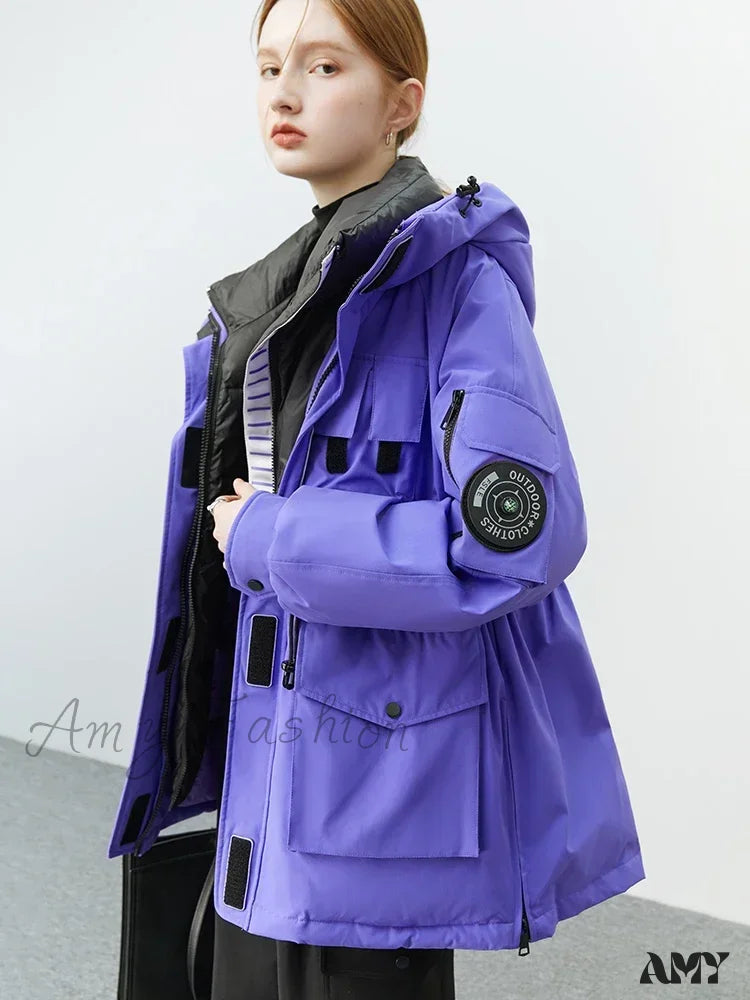 High-Performance Three-Proof Windproof Waterproof Warm Ski Suit Fashion Coat Purple / S