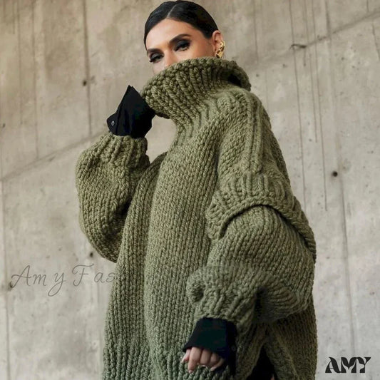 High Street Fashion Women 2024 Autumn Elegant Solid Flying Sleeve Loose Winter Warm Sweater