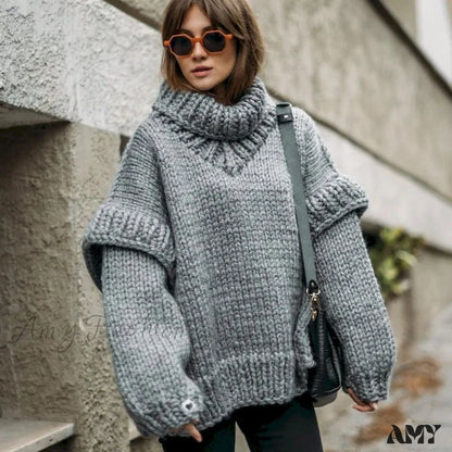 High Street Fashion Women 2024 Autumn Elegant Solid Flying Sleeve Loose Winter Warm Sweater