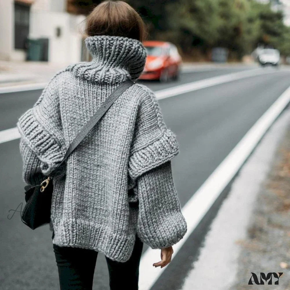 High Street Fashion Women 2024 Autumn Elegant Solid Flying Sleeve Loose Winter Warm Sweater