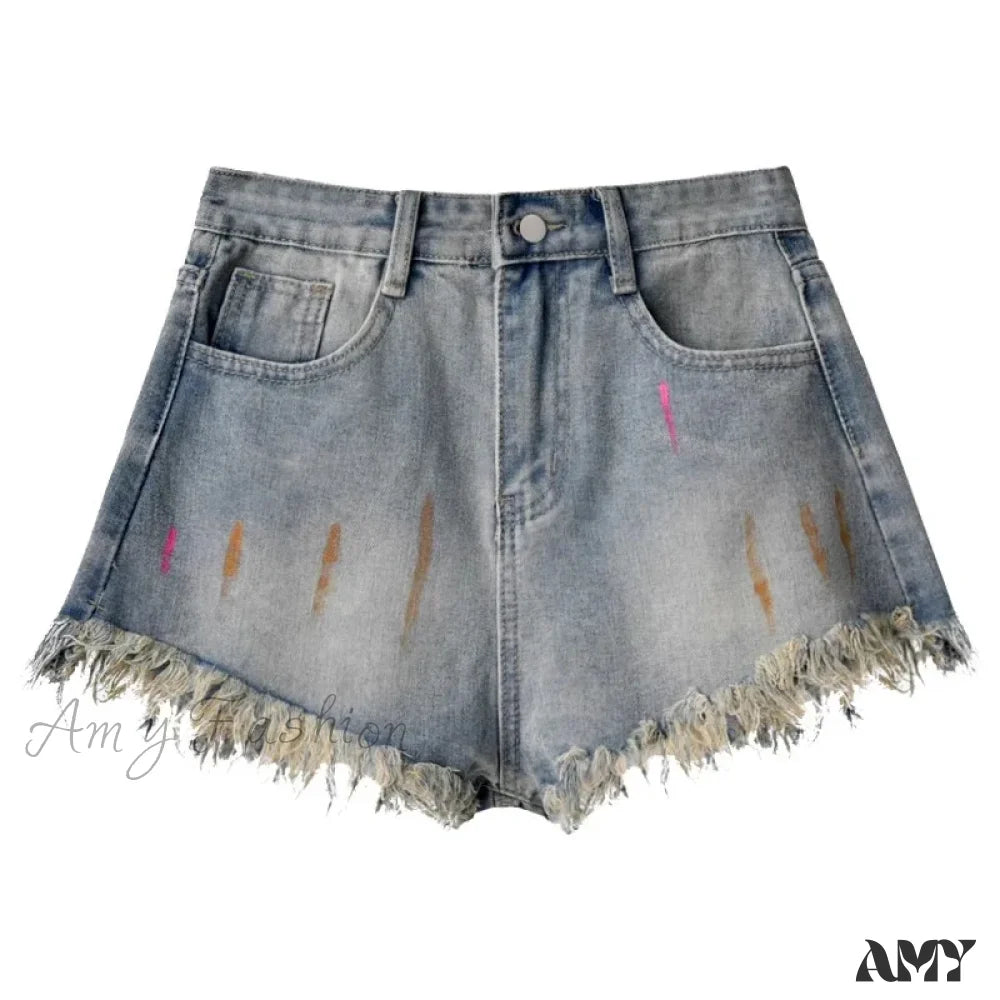 High Vintage Gothic Beach Mini Fashion Wide Elegant Y2K Short Blue / Xs