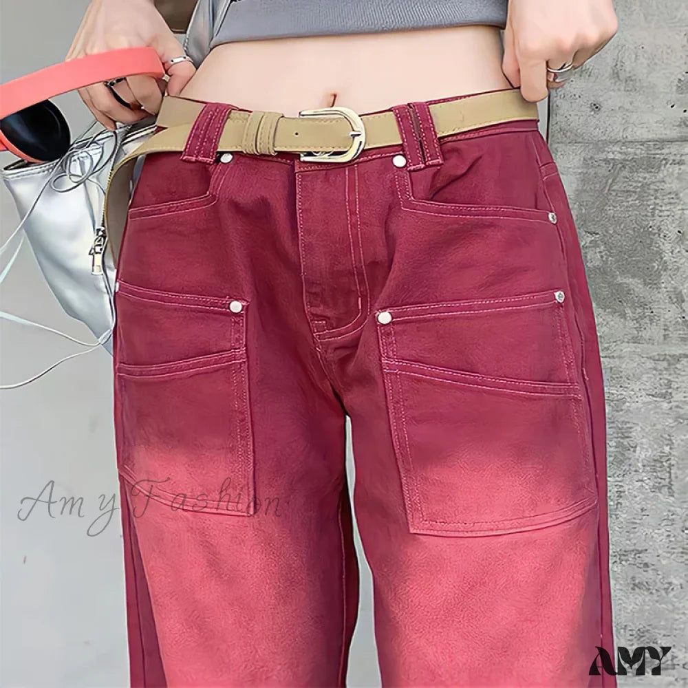 High Waist Baggy Boyfriend Style Vintage Washed Distressed Wide Leg Mopping Y2K Jeans