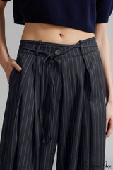 High Waist Striped Wide Leg Tailored Pants