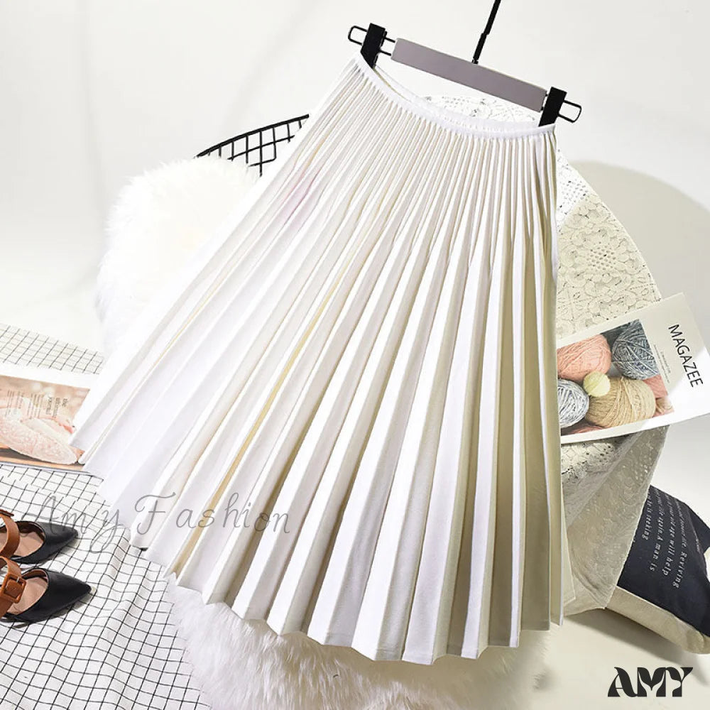 High Waist White Long Skirt