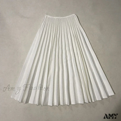 High Waist White Long Skirt