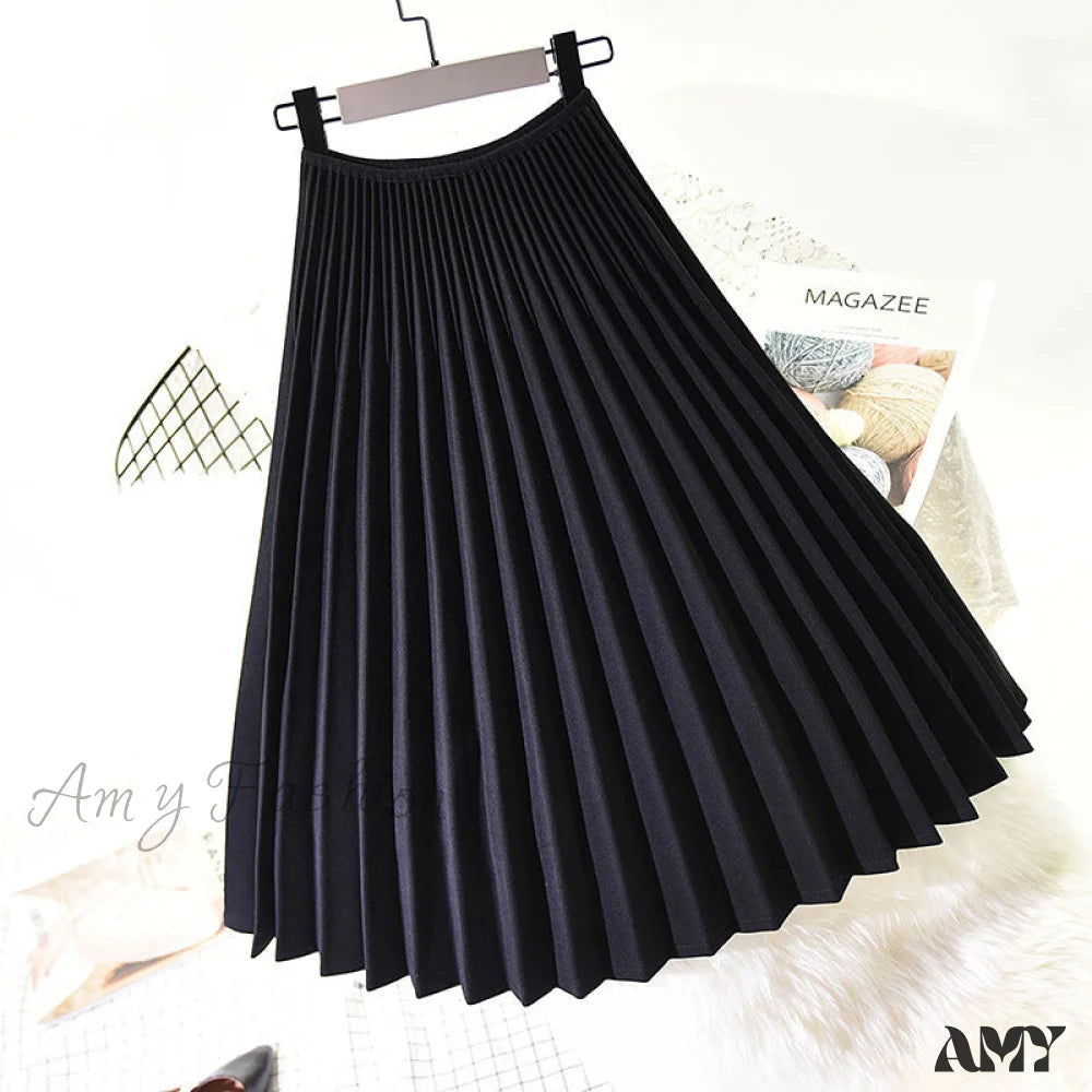 High Waist White Long Skirt Black / One Size