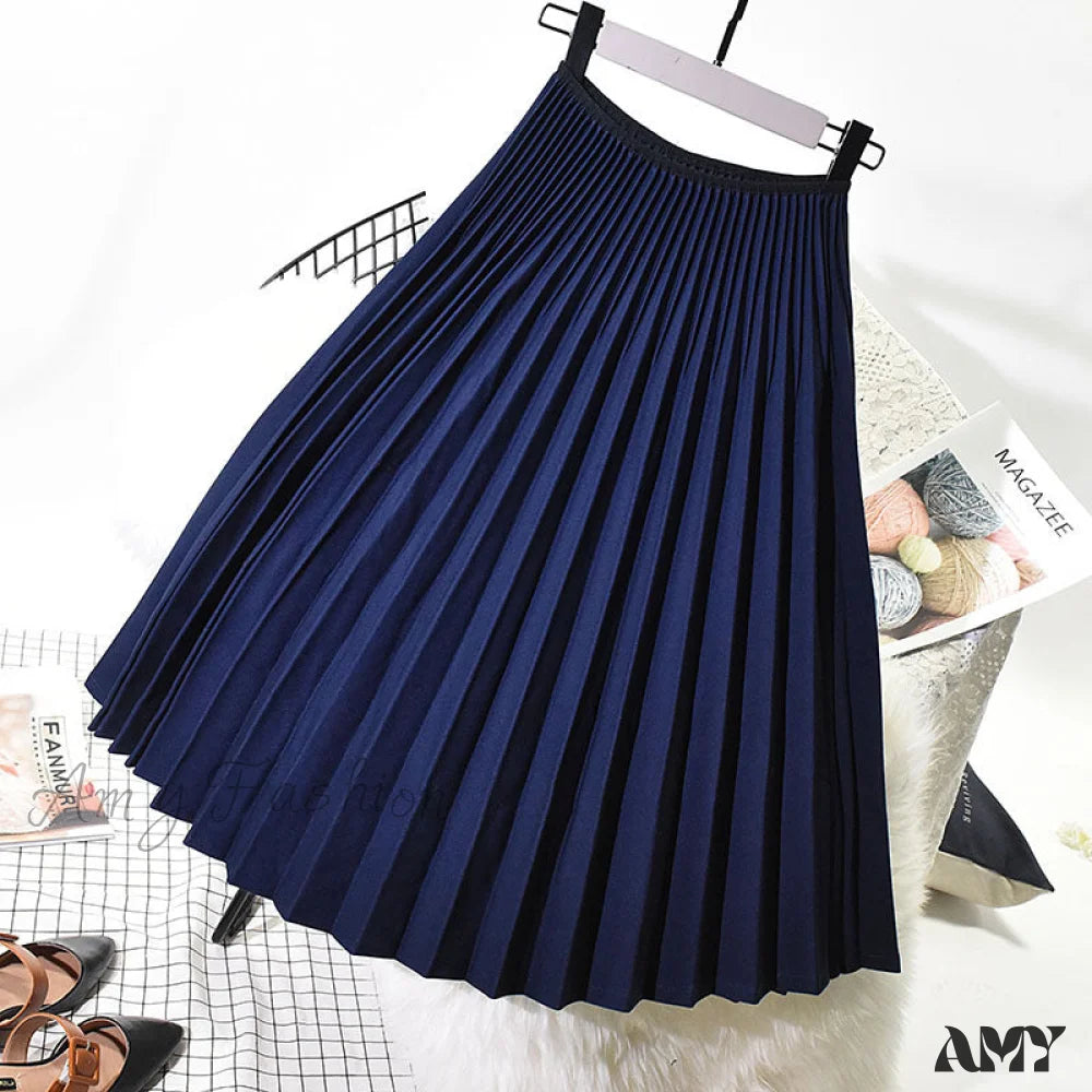 High Waist White Long Skirt Royal Blue / One Size