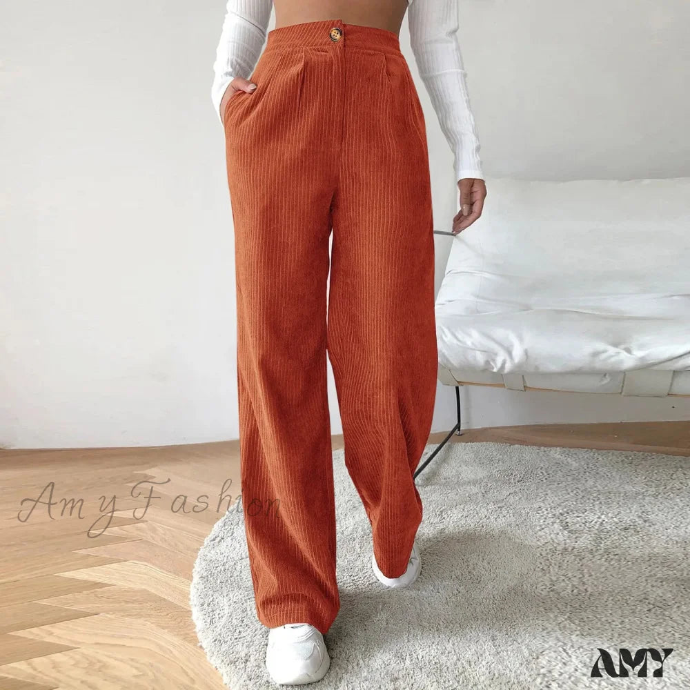 High Waist Wide Spring Solid Causal Straight Loose Vintage Trouser A / S