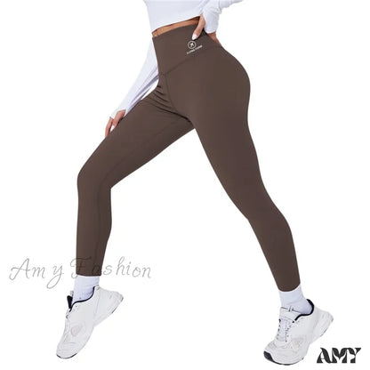 High Waist Yoga Sports Tights Thermal Sexy Butt Lifting Push Up Panties Gym Fitness Leggings Brown