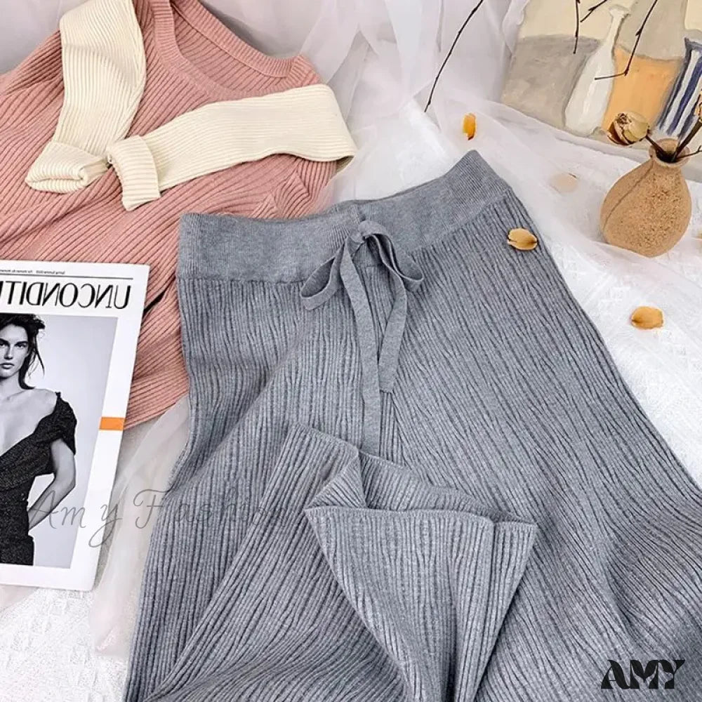 High-Waisted Thin Casual Trendy Drape Wide-Leg Pants Gray / One Size